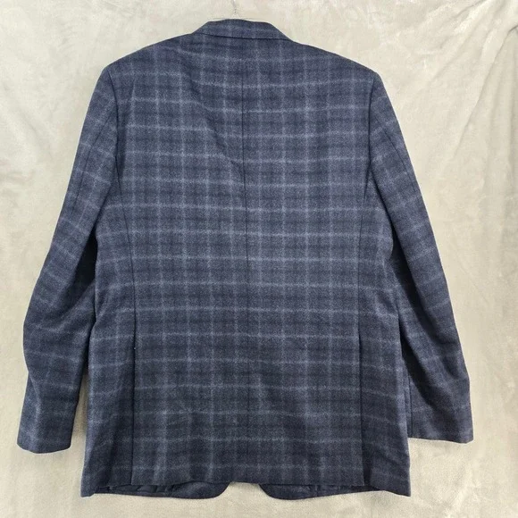 Brooks Brothers Regent Sport Coat Mens 44L Blue Plaid Reda 100% Wool Blazer